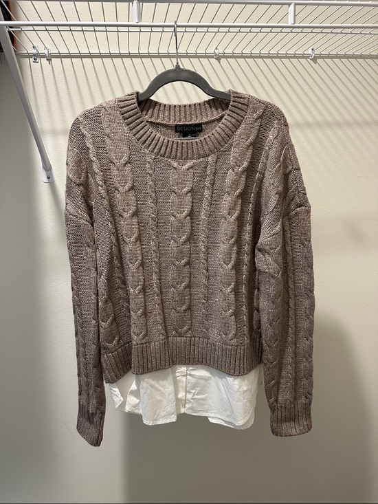 Design 365 Sweaters - Design365 Taupe Cable Crewneck Sweater